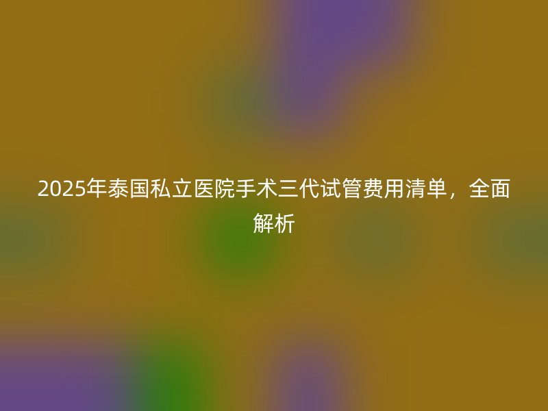 2025年泰国私立医院手术三代试管费用清单，全面解析