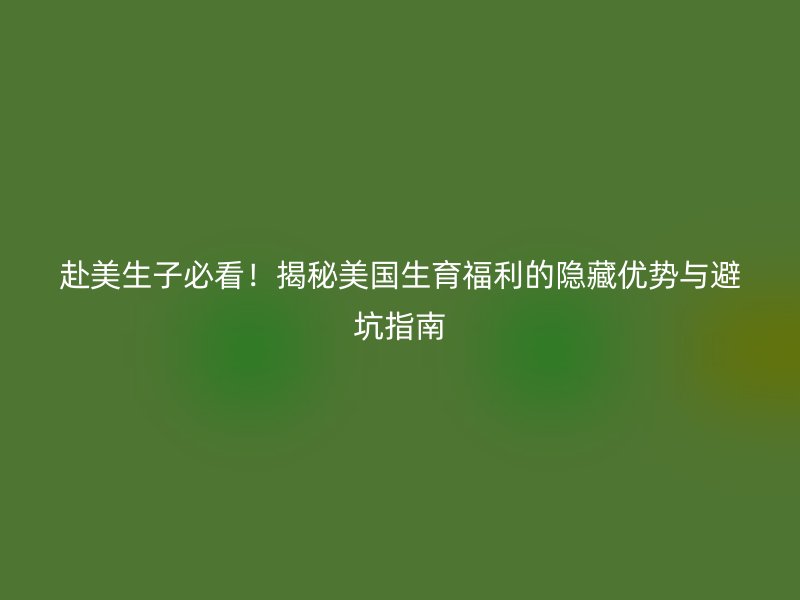 赴美生子必看！揭秘美国生育福利的隐藏优势与避坑指南