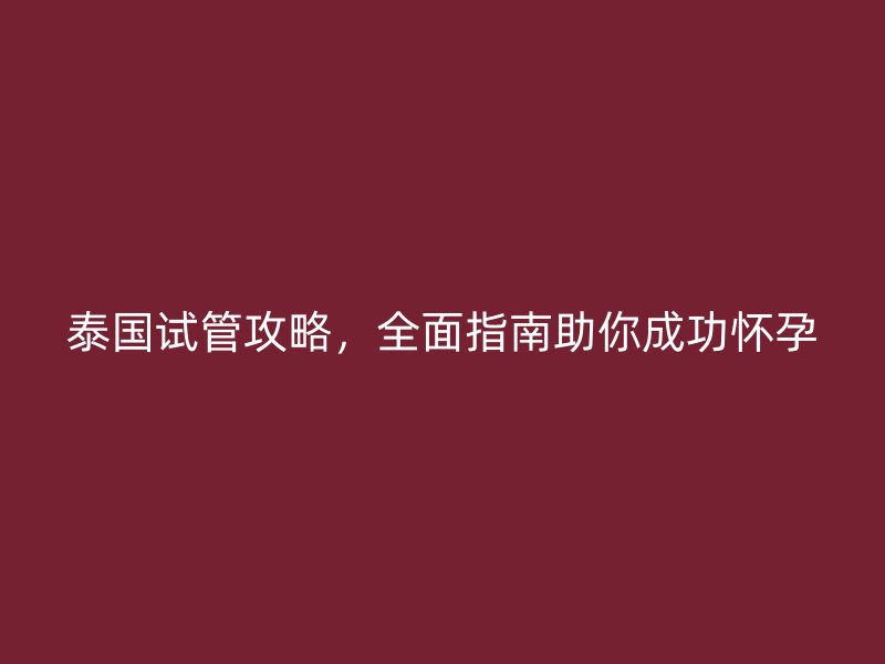 泰国试管攻略，全面指南助你成功怀孕
