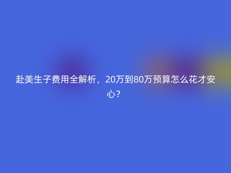 赴美生子费用全解析，20万到80万预算怎么花才安心？