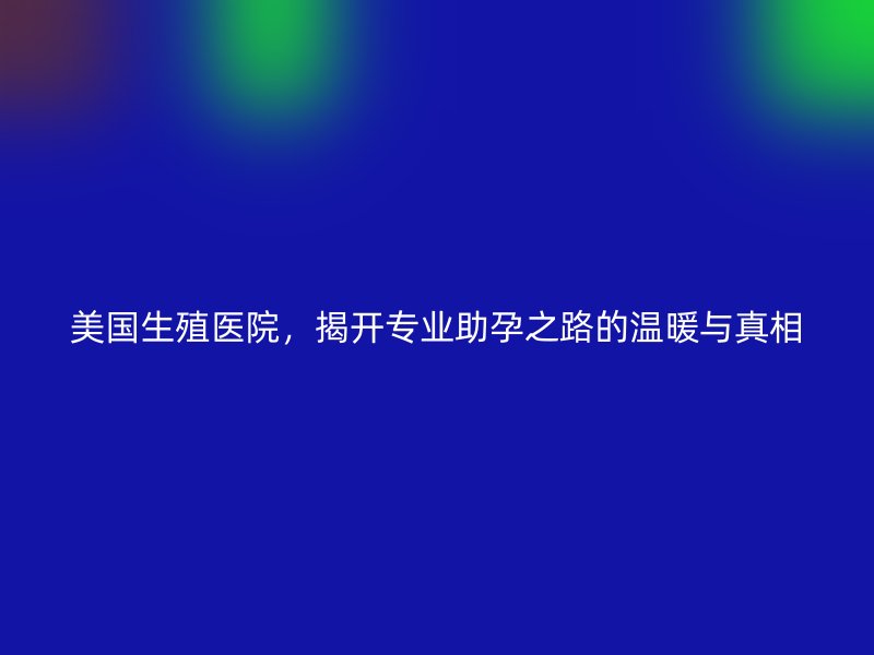 美国生殖医院,揭开专业助孕之路的温暖与真相