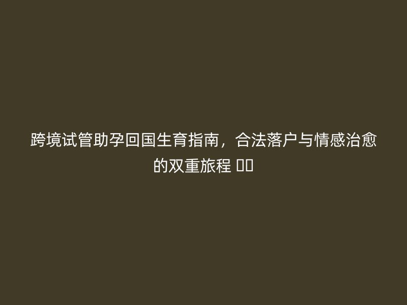跨境试管助孕回国生育指南，合法落户与情感治愈的双重旅程 ✈️